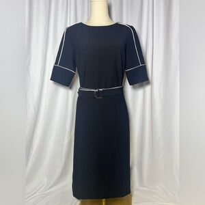 Hugo Boss Short Sleeve White Piped belted shift dress | 6